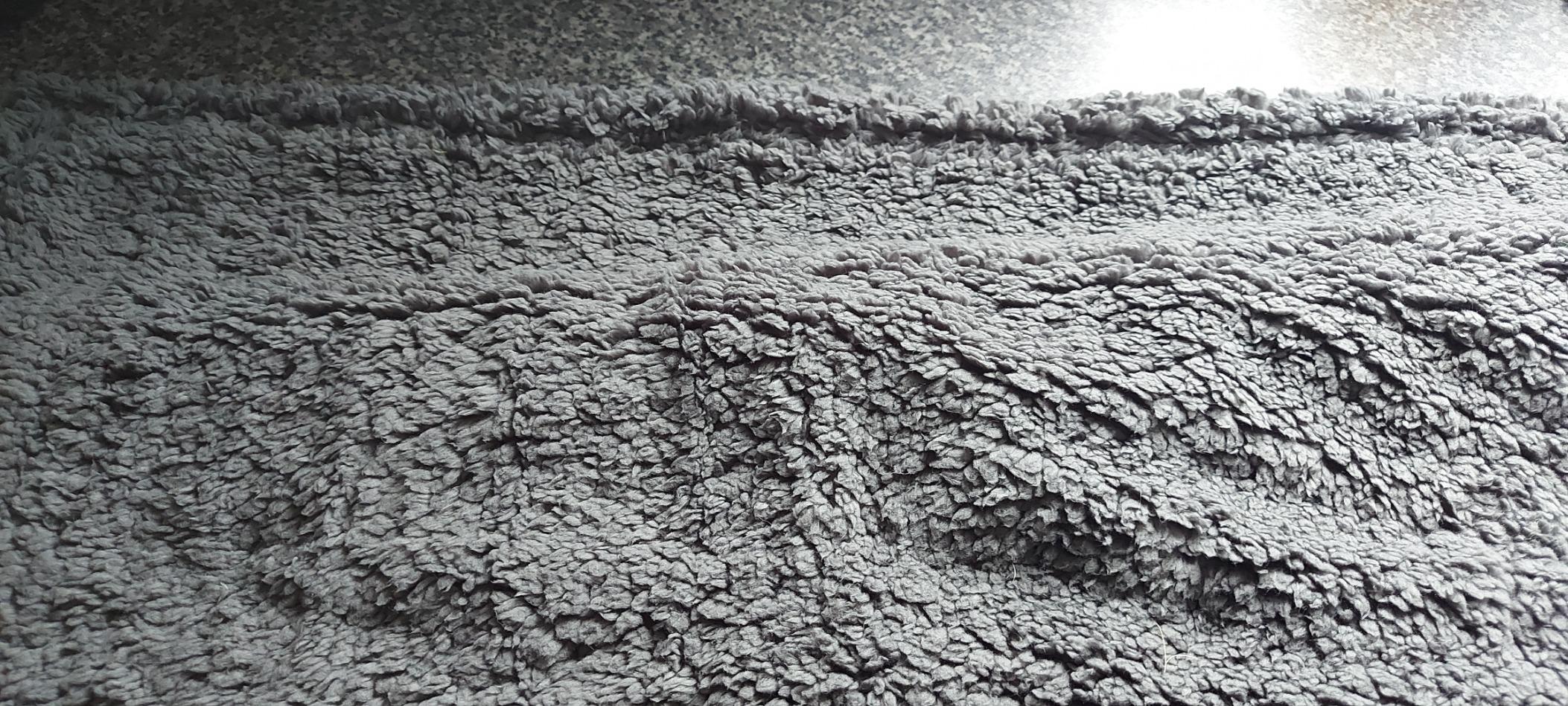 Close-up of thick charcoal sherpa texture