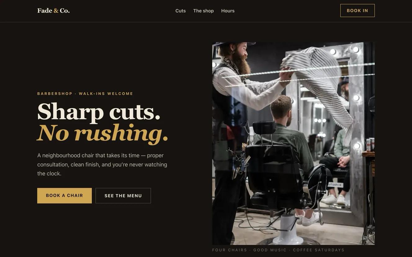 Fade & Co. barbershop website demo