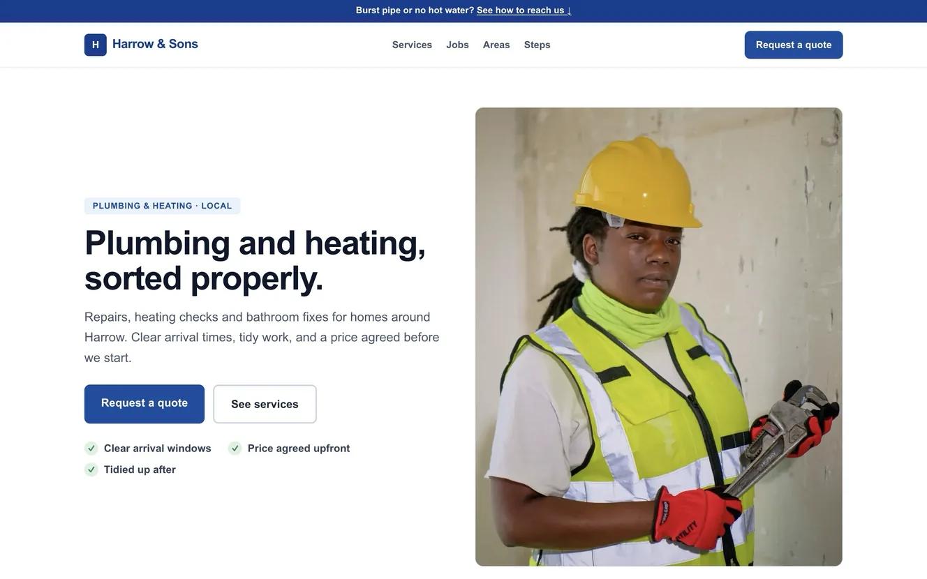 Harrow & Sons plumbing website demo
