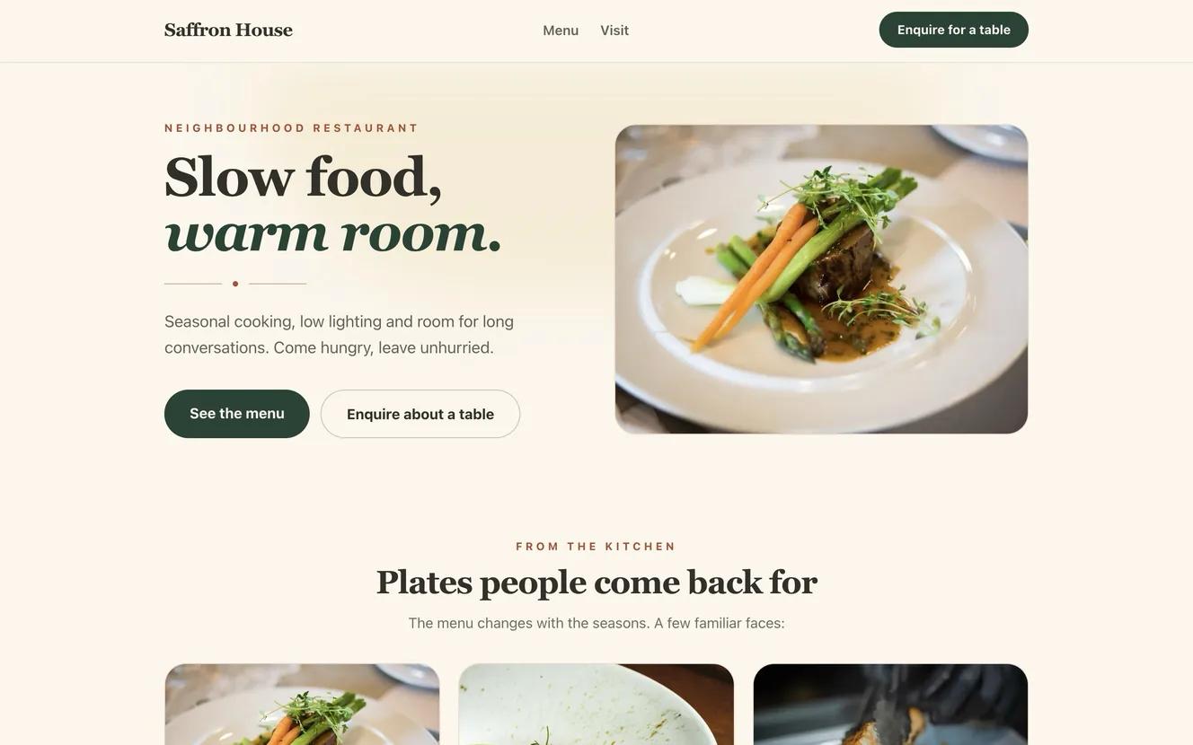 Saffron House restaurant website demo